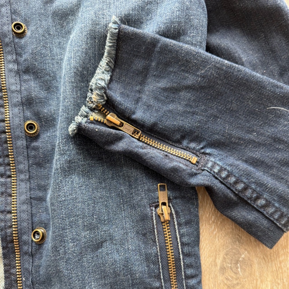 Lucky Brand Adamson Dark Wash Frayed Denim Jacket Moto Zip Womens Size S Small - Picture 5 of 11